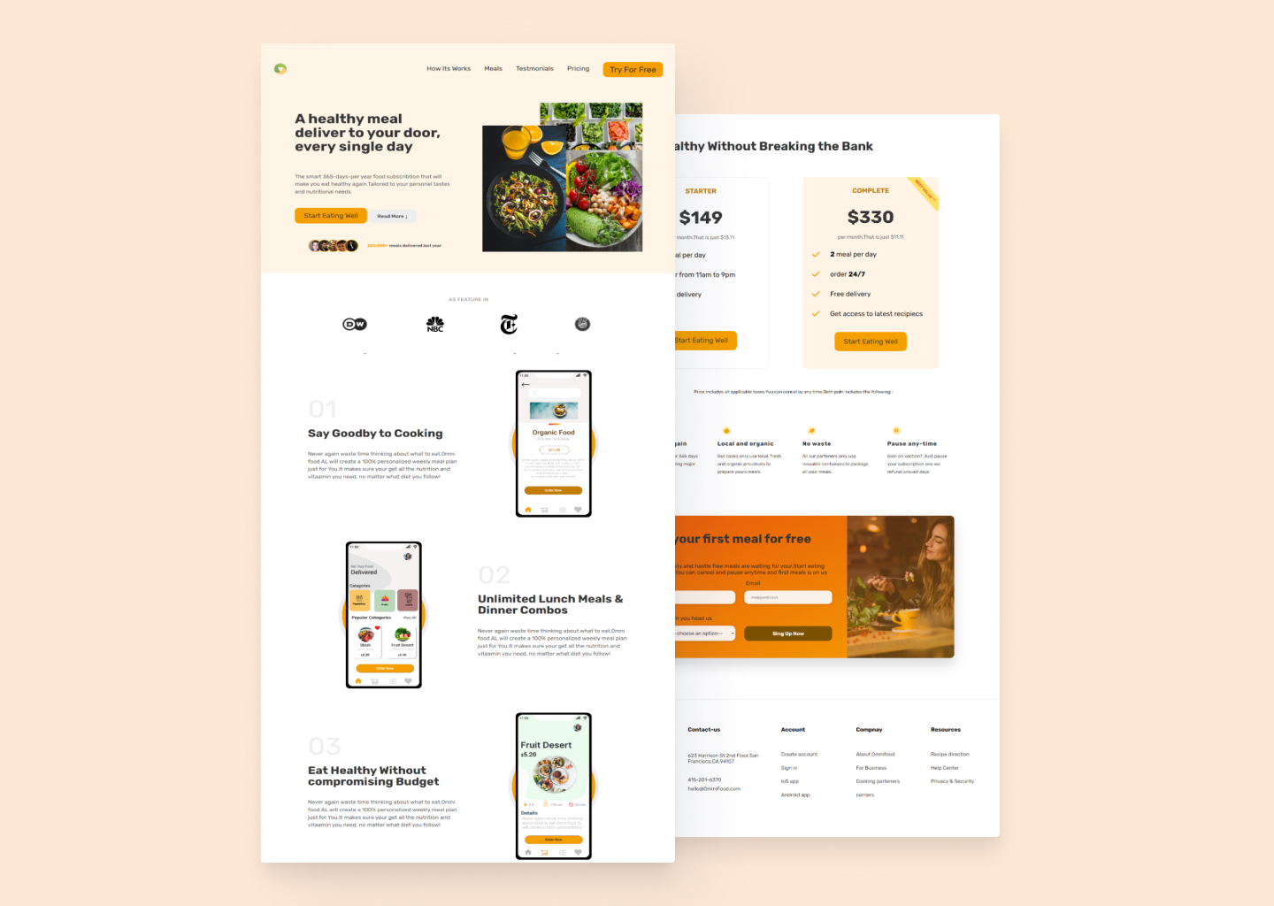 Food subscription landing page